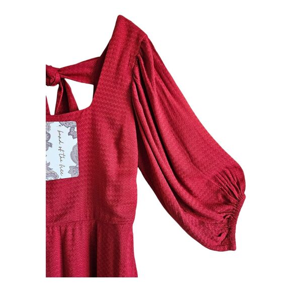 BAND OF THE FREE Women M Josette Dress Aurora Red Puff Sleeve Mini Flared Lined - Picture 7 of 10